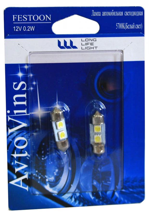 Лампа диодная Avtovins C5W 2SMD подсветка салона, 1-28 мм