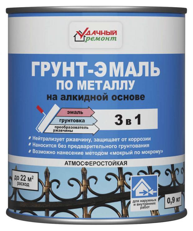 Грунт-эмаль «Удачный Ремонт» 3 в 1 серая, 900 г