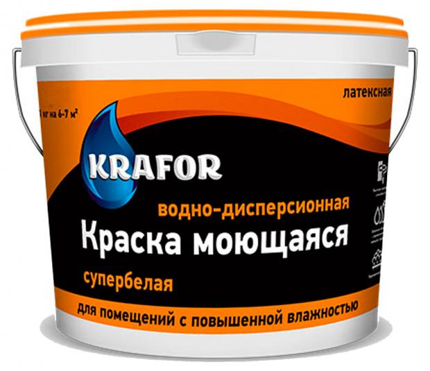 Краска Krafor интерьерная моющаяся, 1,5 кг