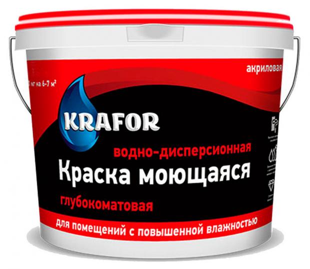 

Краска Krafor интерьерная моющаяся глубокоматовая, 3 кг