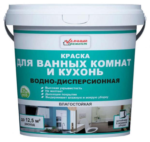 

Краска «Удачный Ремонт» для кухонь и ванных комнат акриловая, 1,5 кг