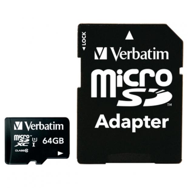 

Карта памяти Verbatim microSDXC 64GB с адаптером