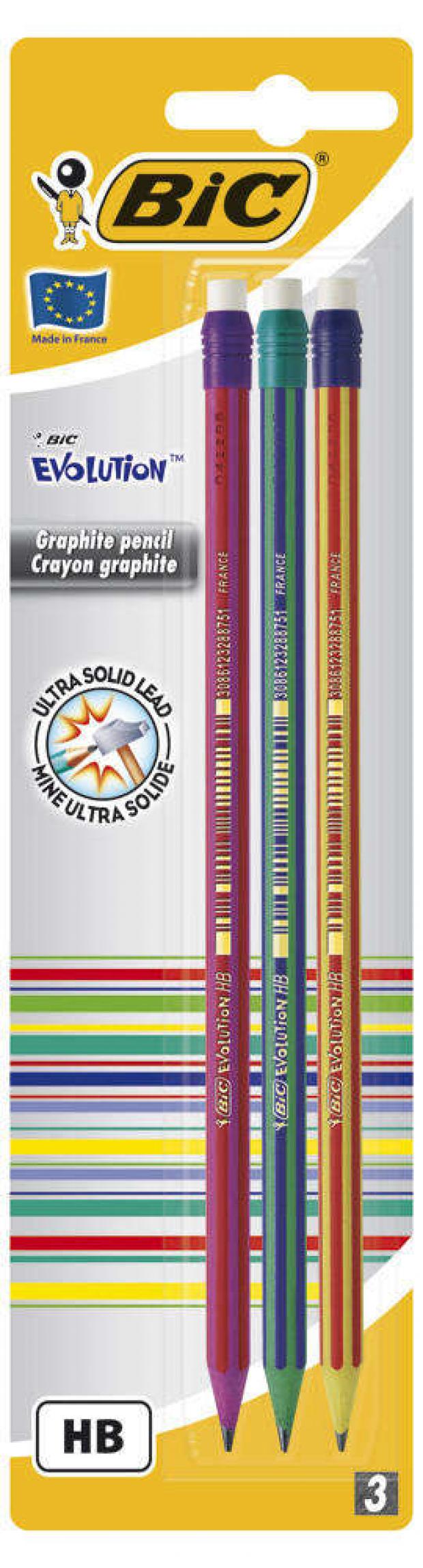 Набор карандашей Bic Evolution Stripes чернографитные НВ 3 шт 120₽