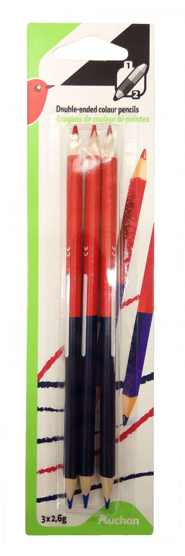 Набор карандашей АШАН цветные двусторонние 2 цвета 3 шт 30₽