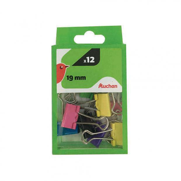 Зажимы для бумаги АШАН цветные 19 мм 12 шт 55₽
