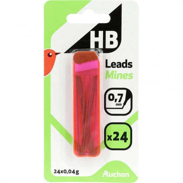 Набор грифелей АШАН для механического карандаша 07 мм твердость HB 24 шт 31₽