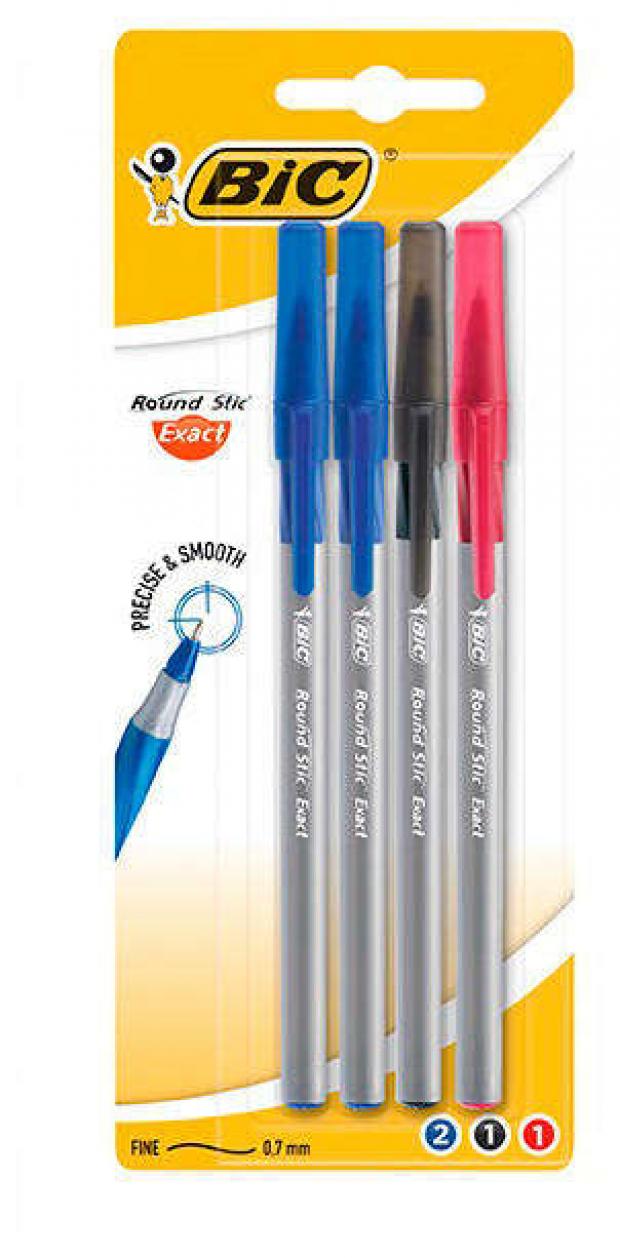 Набор шариковых ручек Bic Round Stic Exact 3 цвета 4 шт 120₽