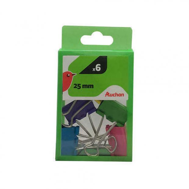 Зажимы для бумаги АШАН цветные 25 мм 6 шт 49₽