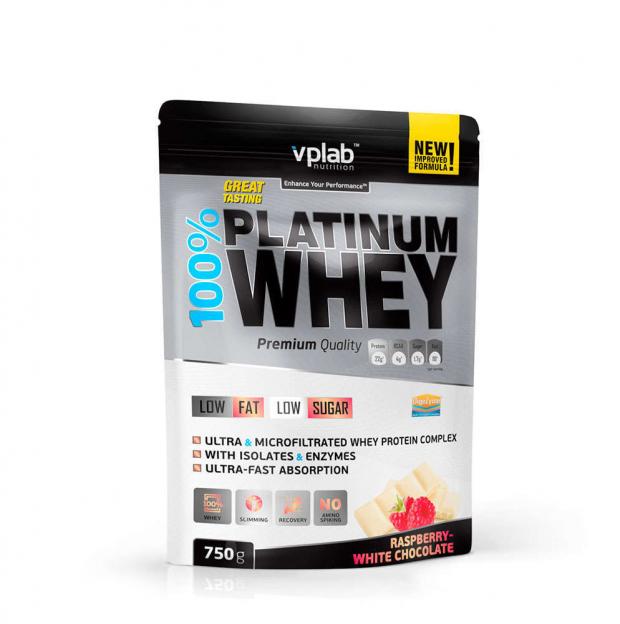 Протеин VPlab 100% Platinum Whey малина/белый шоколад, 750 г