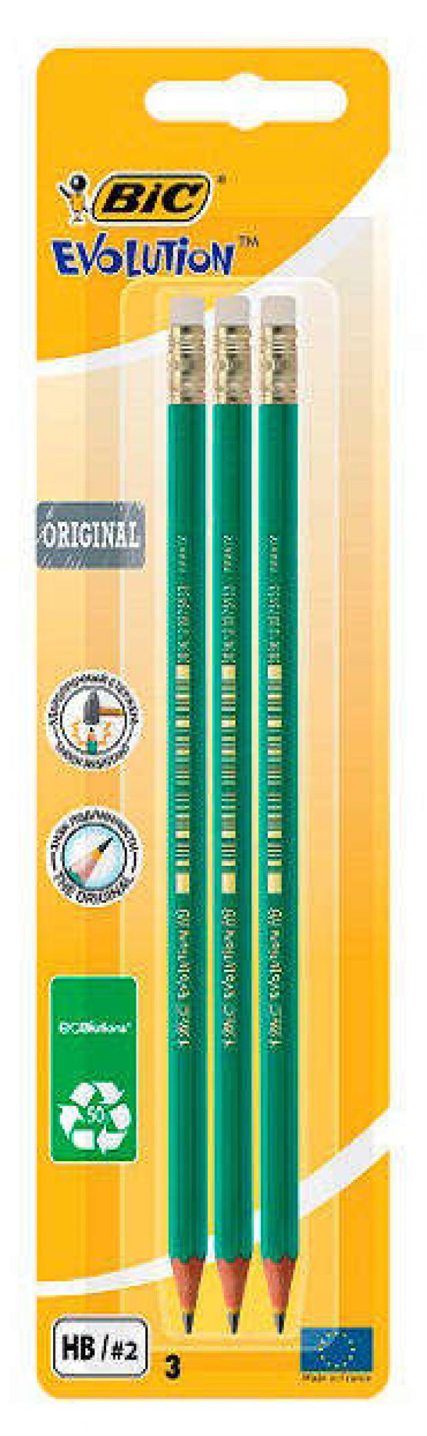 Набор чернографитных карандашей Bic Evolution с ластиком 3 шт 70₽