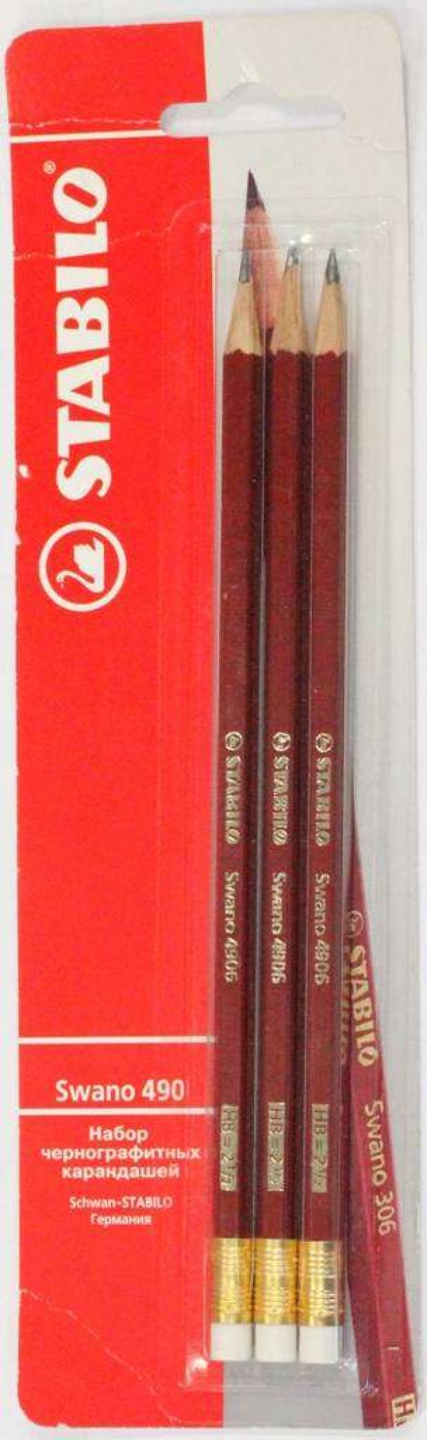 Фото - Набор чернографитных карандашей Stabilo Swano с ластиком, 3 шт набор карандашей чернографитных brauberg g 100 4 шт hb с ластиком корпус ассорти 181715