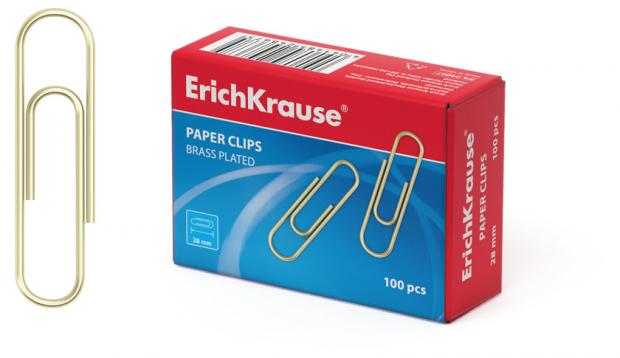 Скрепки Erich Krause металлические омедненные 28 мм 100 штук 29₽