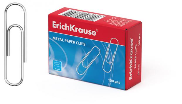 Скрепки металлические Erich Krause оцинкованные 28 мм 100 штук 20₽