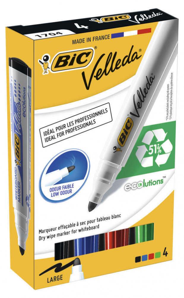 Набор маркеров для досок Bic Ecolutions Velleda быстросохнущие, 4 шт