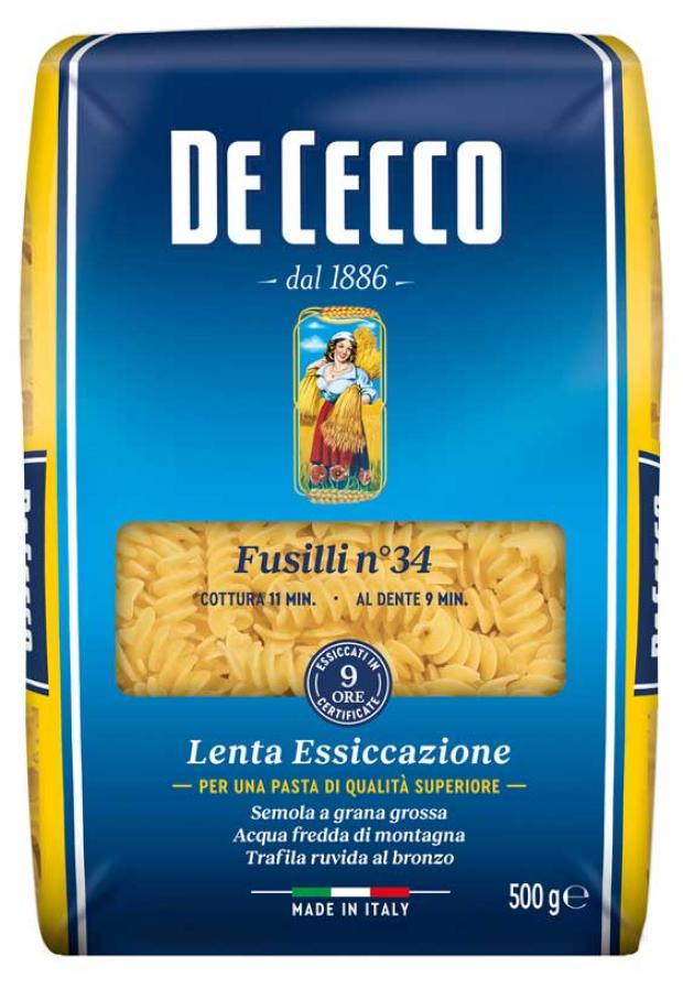 Макаронные изделия De Cecco Fusilli №34, 500 г макаронные изделия de cecco фарфалле 93 farfalle con spinaci 500 г