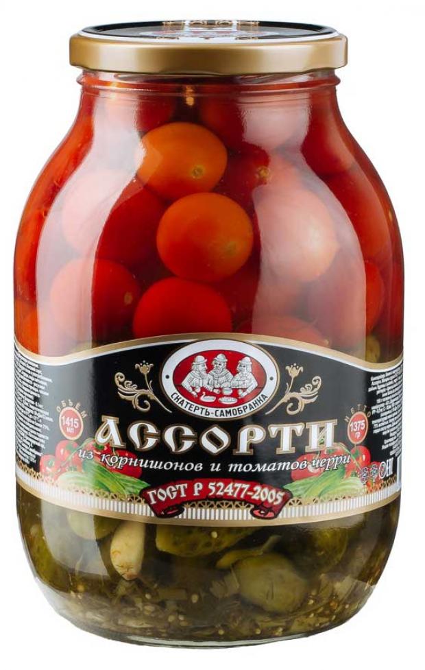 Ассорти овощное «Скатерть-Самобранка» корнишоны и томаты черри, 1,415 л