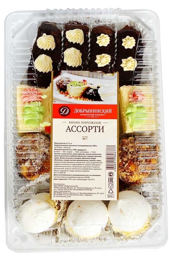 

Мини пирожное Добрынинский Ассорти 14 шт, 315 г