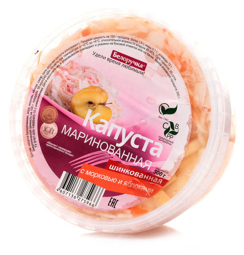 

Салат Белоручка Капуста маринованная шинкованная с морковью и яблоками, 500 г