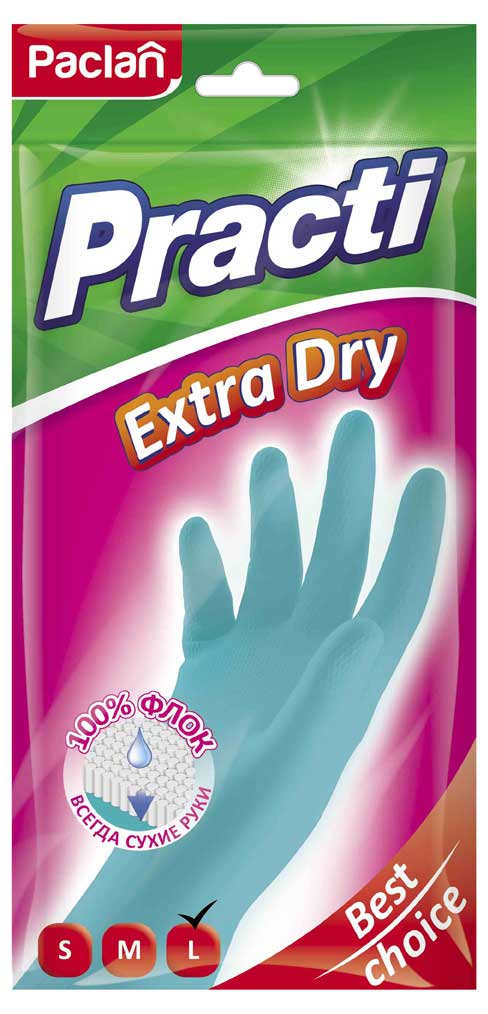 Изображение товара Перчатки резиновые Paclan Practi Extra Dry размер L, 1 пара