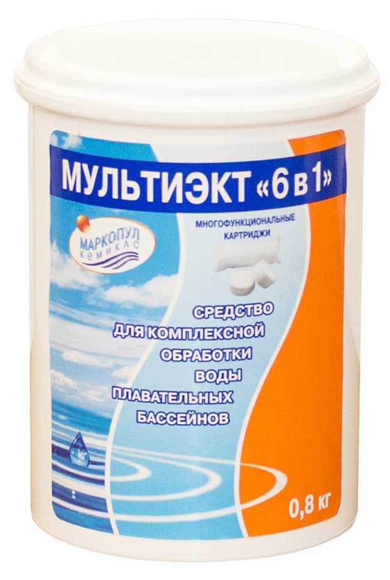 

Комплексное средство для бассейнов Маркопул Кемиклс Мультиэкт хлорное, 800 г