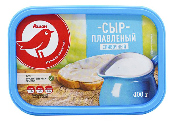 Изображение товара Сыр плавленый сливочный АШАН Красная птица 50%, 400 г
