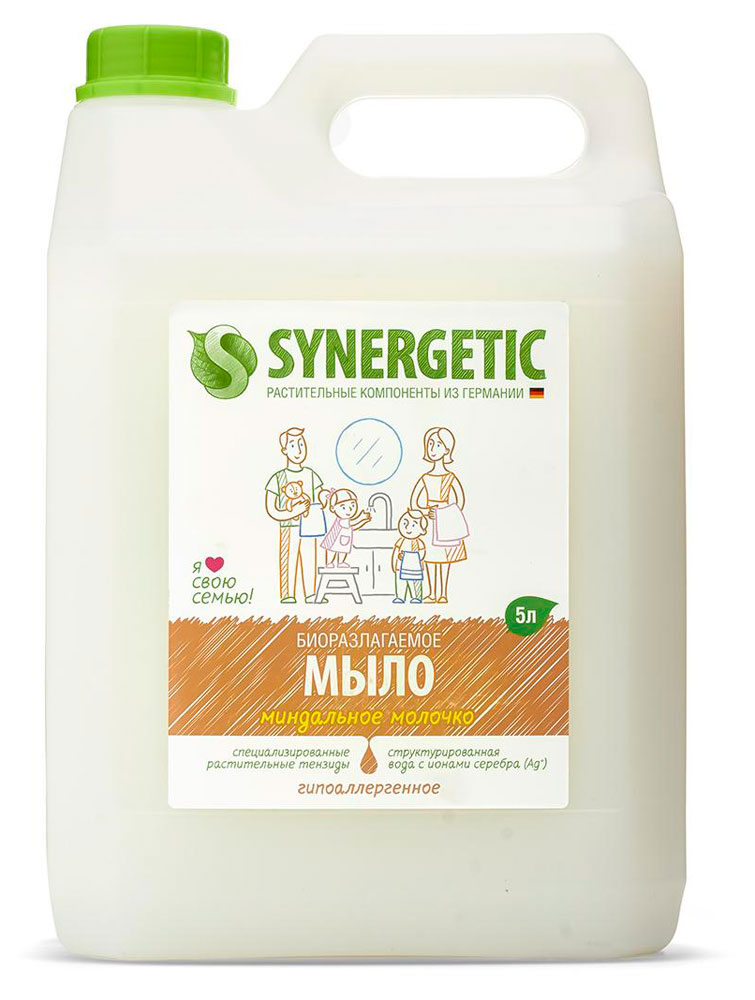 

Мыло жидкое Synergetic Миндальное молочко гипоаллергенное с эффектом увлажнения биоразлагаемое, 5 л