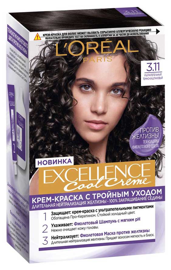 

Крем-краска для волос LOral Paris Excellence Cool Crme Ультрапепельный темно-каштановый тон 3.11, 192 мл