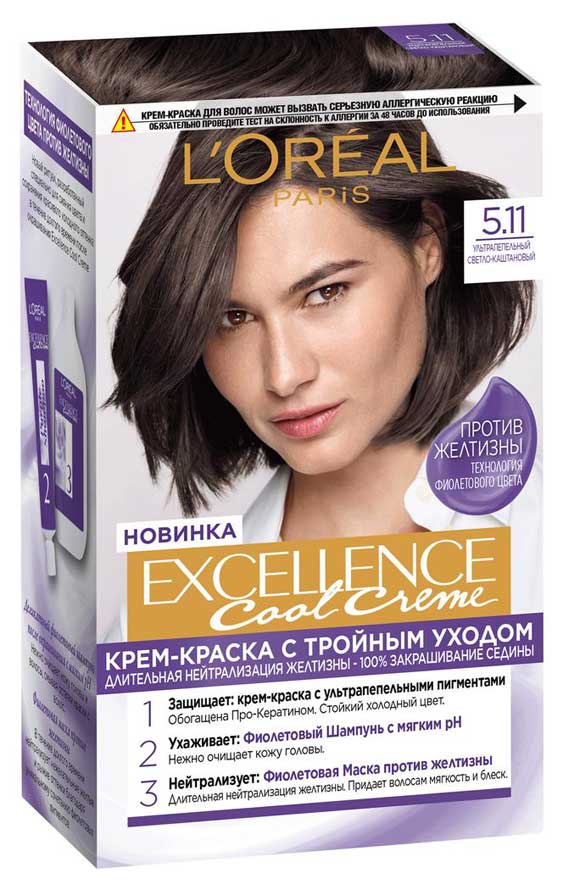 

Крем-краска для волос LOral Paris Excellence Cool Crme Ультрапепельный светло-каштановый тон 5.11, 192 мл