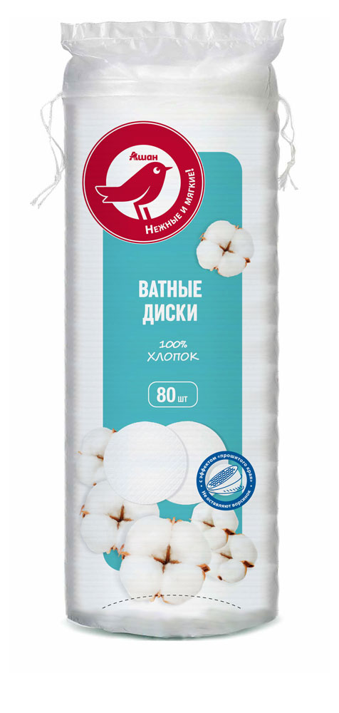 

Ватные диски АШАН Красная птица, 80 шт