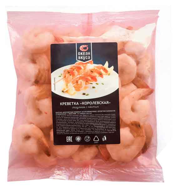 

Креветки королевские Океан Вкуса очищенные с хвостом 31/40, 500 г