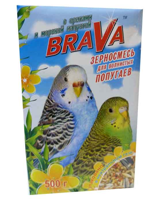

Корм для волнистых попугаев Brava с орехами и морской капустой, 500 г