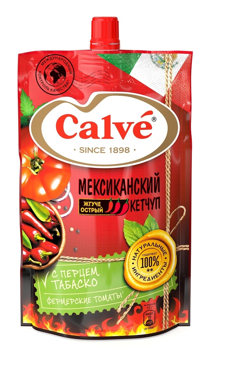 

Кетчуп острый Calve Мексиканский с перцем табаско, 350 г