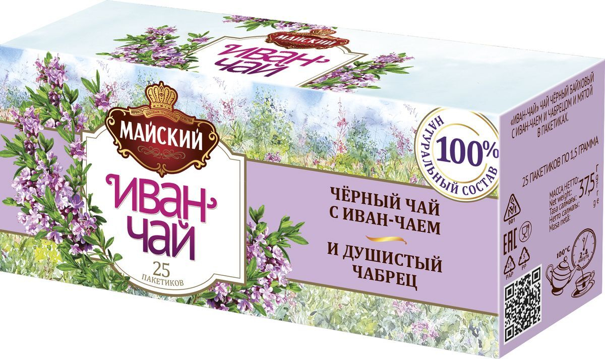 

Чай черный Майский Иван-чай с чабрецом в пакетиках, 25х1,4 г