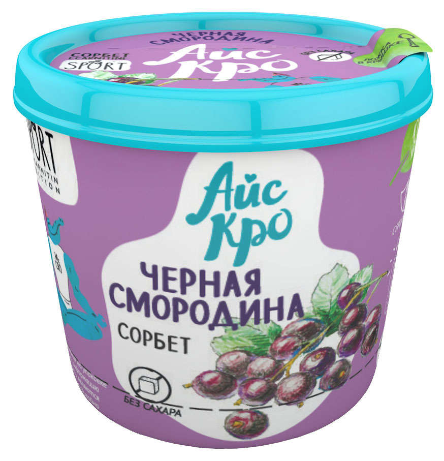 

Мороженое сорбет АйсКро черная смородина БЗМЖ, без сахара, 75 г