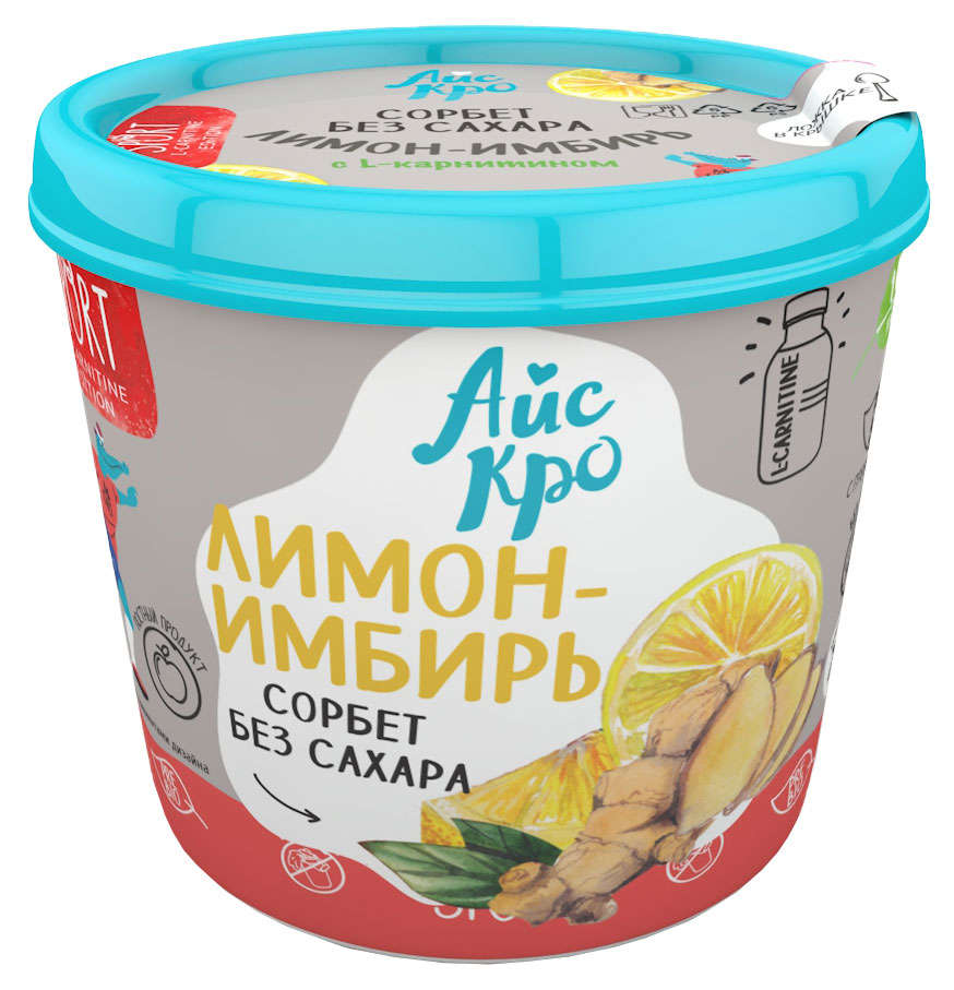 

Мороженое сорбет АйсКро лимон имбирь БЗМЖ, без сахара, 75 г