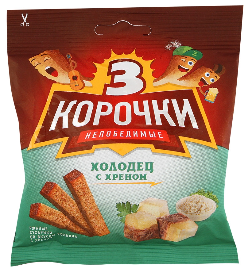 

Сухарики ржаные 3 Корочки со вкусом холодца и хрена, 40 г