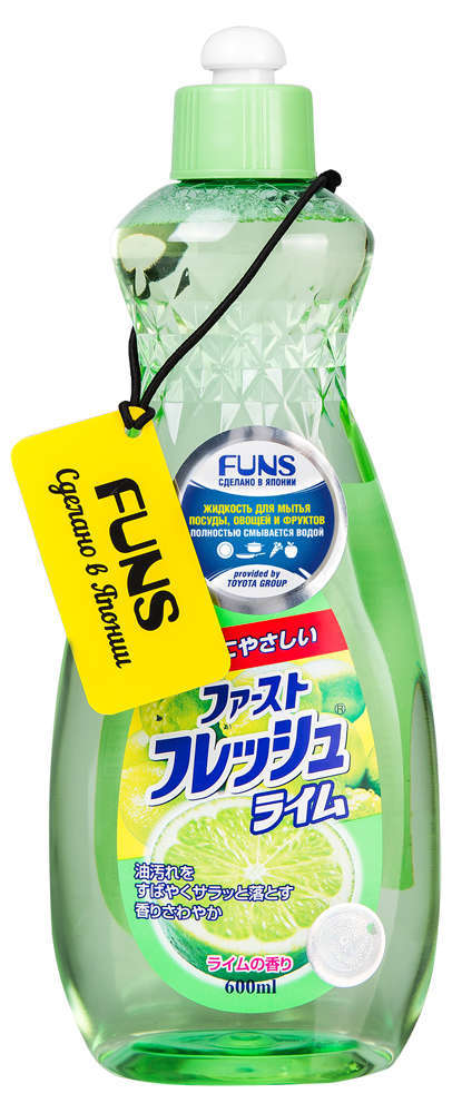 Изображение товара Жидкость для мытья посуды овощей и фруктов свежий Funs Лайм, 600 мл
