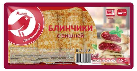 

Блинчики сладкие АШАН Красная птица с вишней замороженные, 480 г