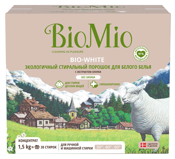 

Стиральный порошок BioMio для белого белья с экстрактом хлопка, 1,5 кг