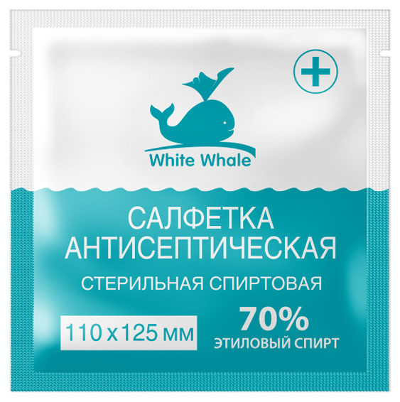 Изображение товара Салфетка антисептическая White Whale спиртовая 11х12,5 см, 1 шт