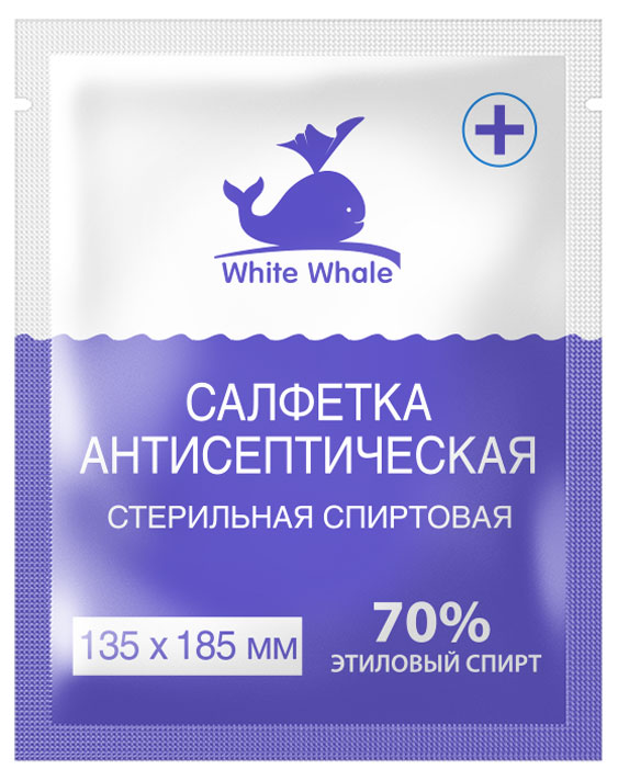 Изображение товара Салфетка антисептическая White Whale спиртовая 13,5 х18,5 см, 1шт