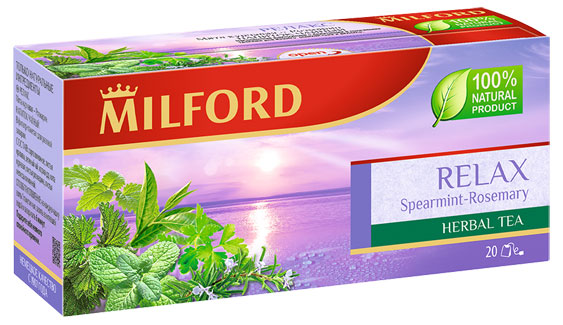 

Напиток чайный Milford Relax Мята курчавая-Розмарин в пакетиках, 20х1,75 г