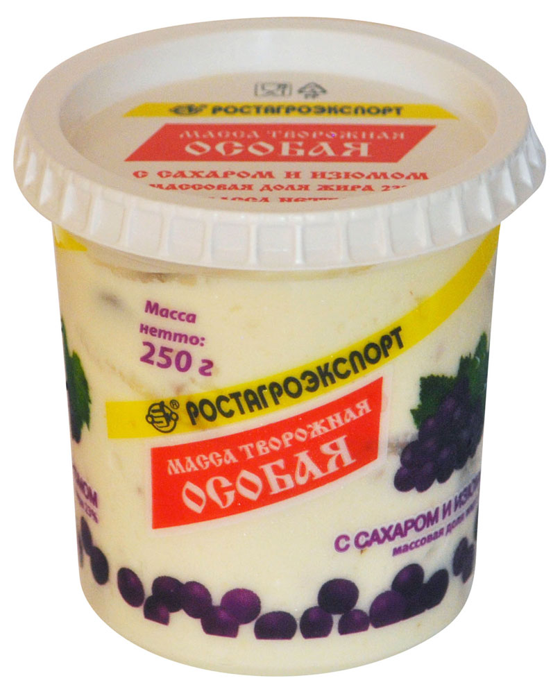 

Масса творожная РостАгроЭкспорт Особая с сахаром и изюмом 23% БЗМЖ, 250 г