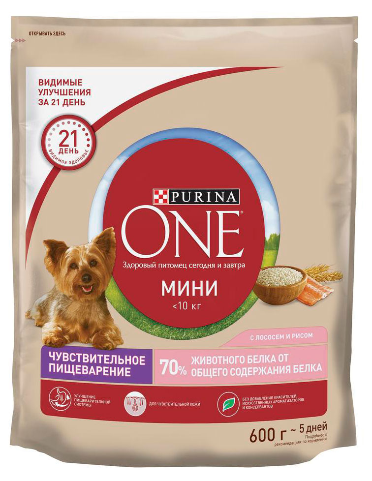 Purina ONE | Сухой корм для собак Purina ONE с лососем и рисом, 600 г