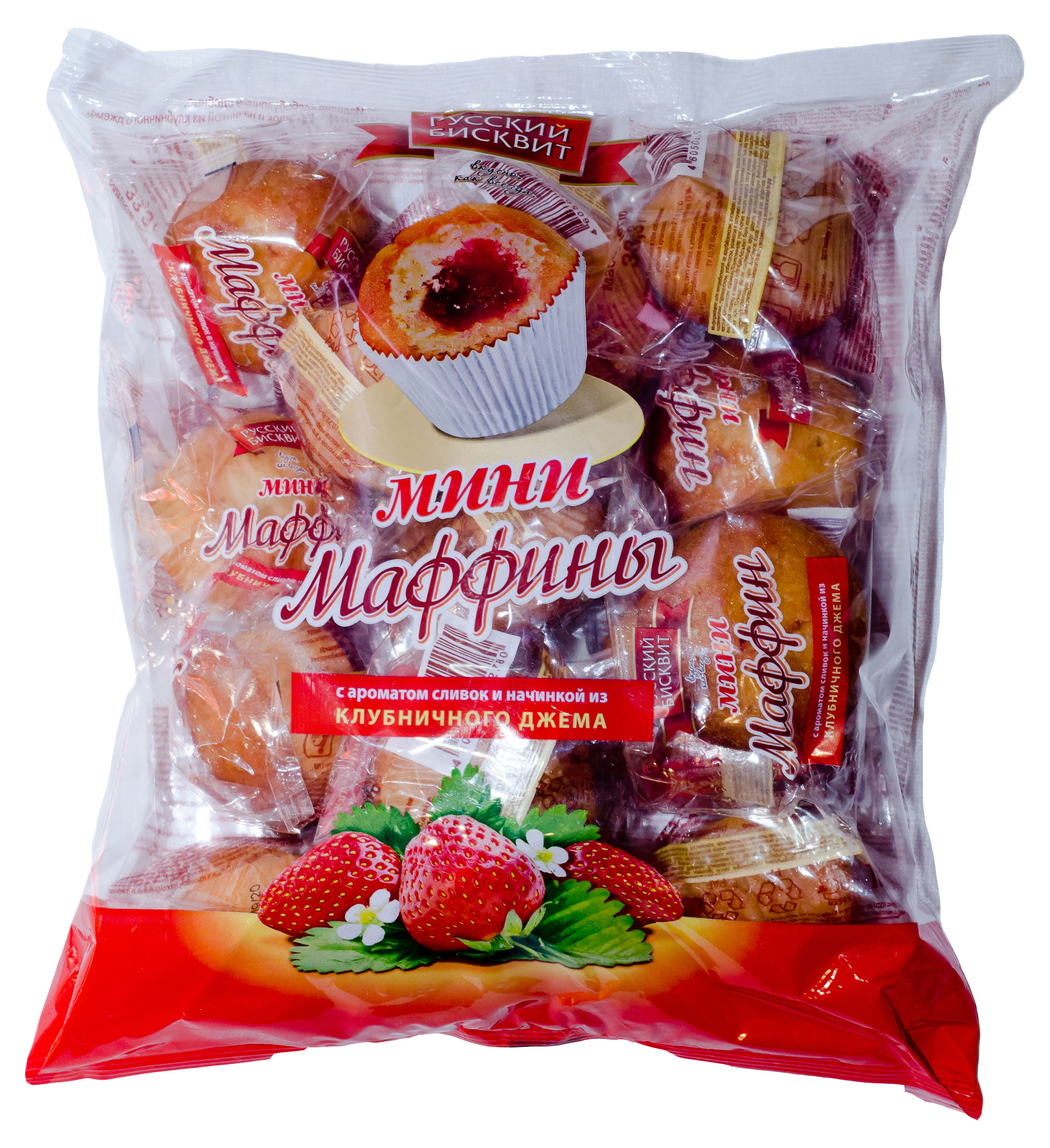 

Мини-маффины Русский бисквит с ароматом сливок и начинкой из клубничного джема, 465 г