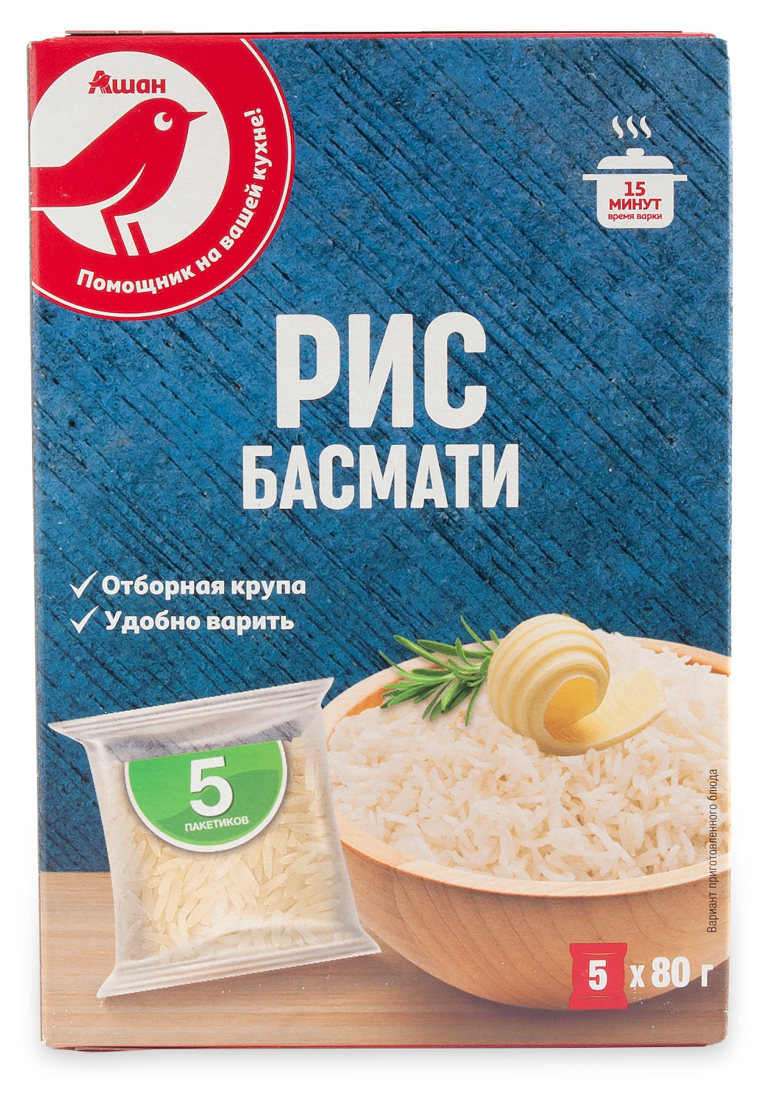 

Рис басмати АШАН Красная птица в пакетиках, 400 г