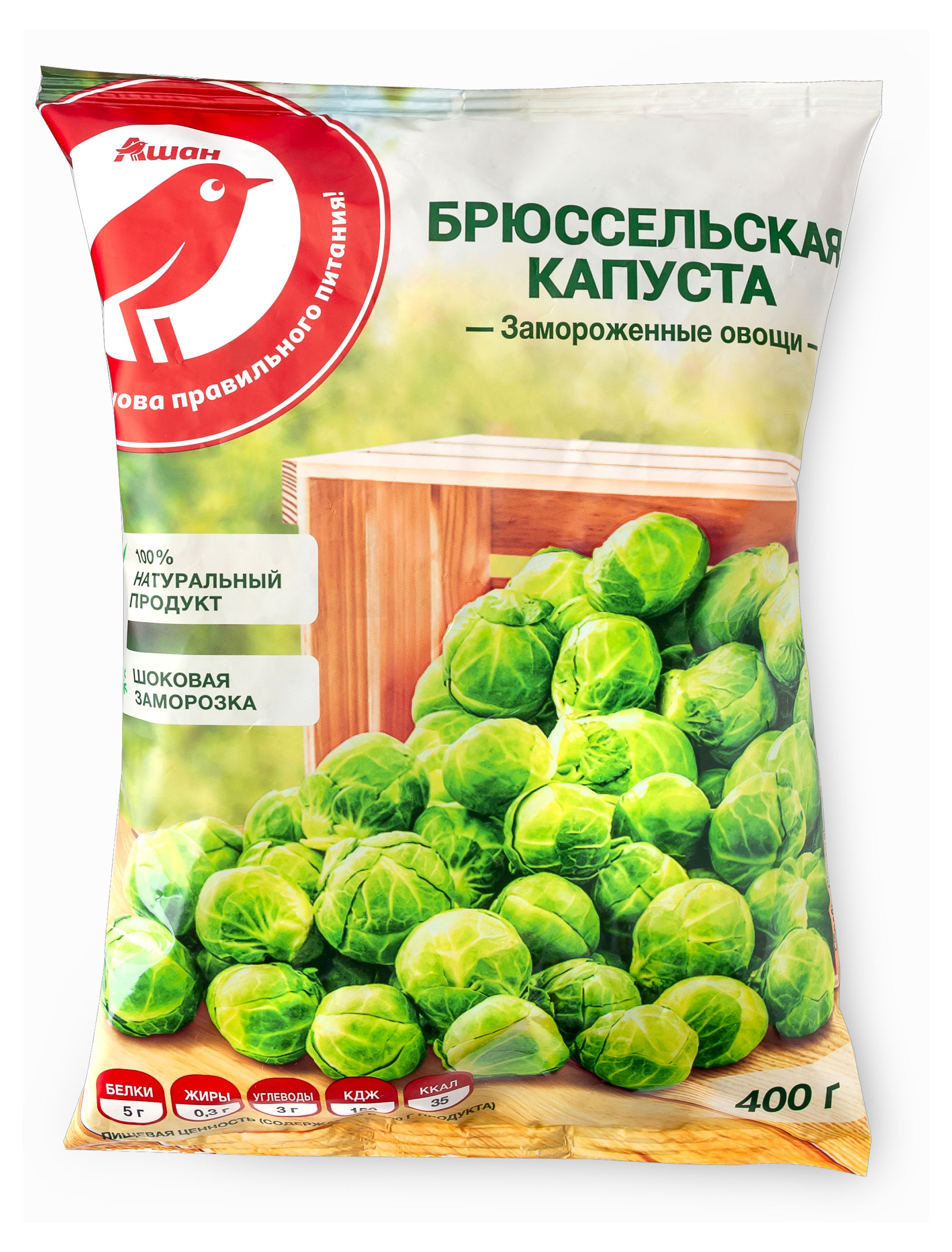 

Овощная смесь Капуста брюссельская АШАН Красная птица замороженная, 400 г