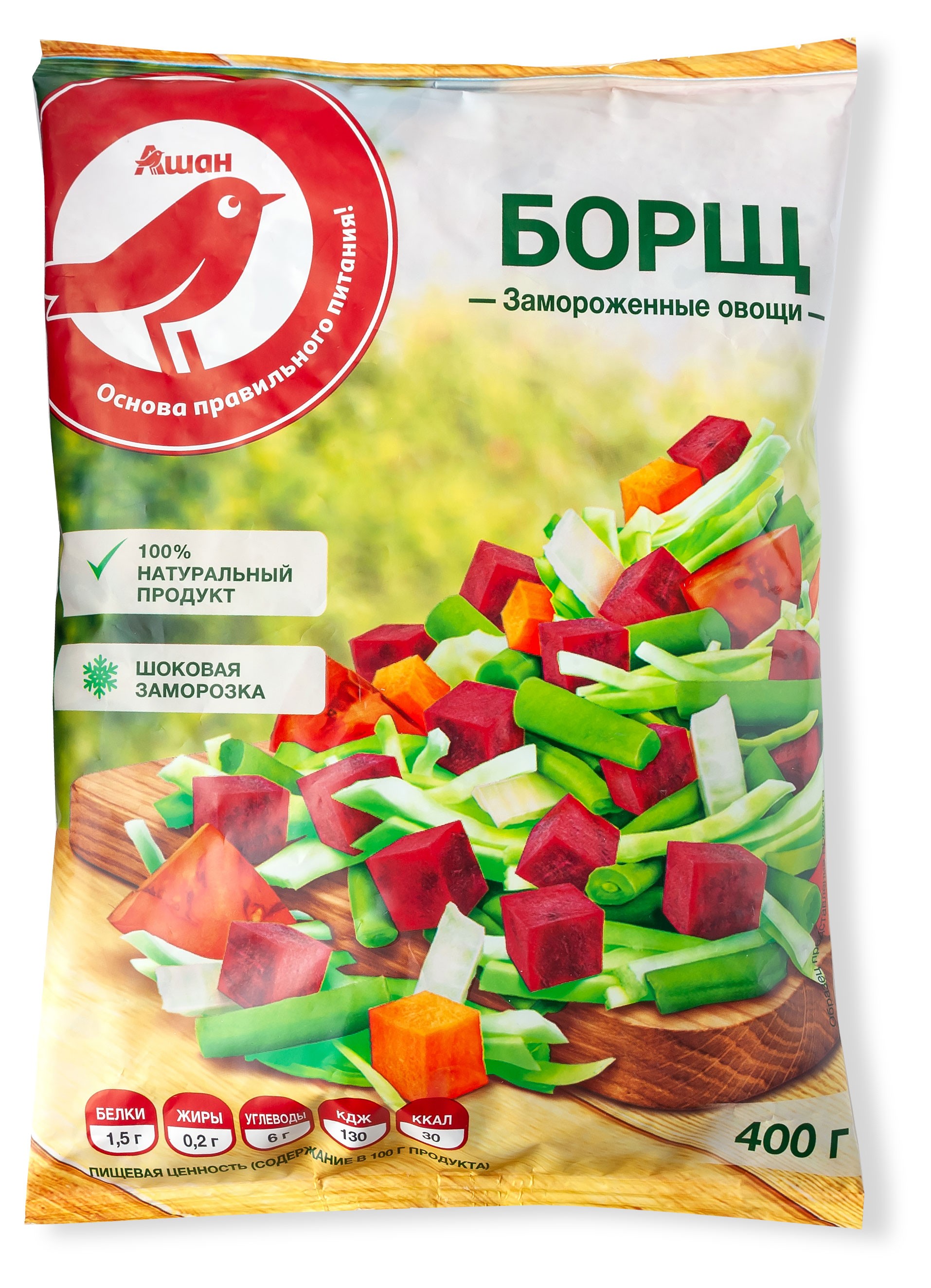 

Смесь суповая Борщ АШАН Красная птица замороженный, 400 г