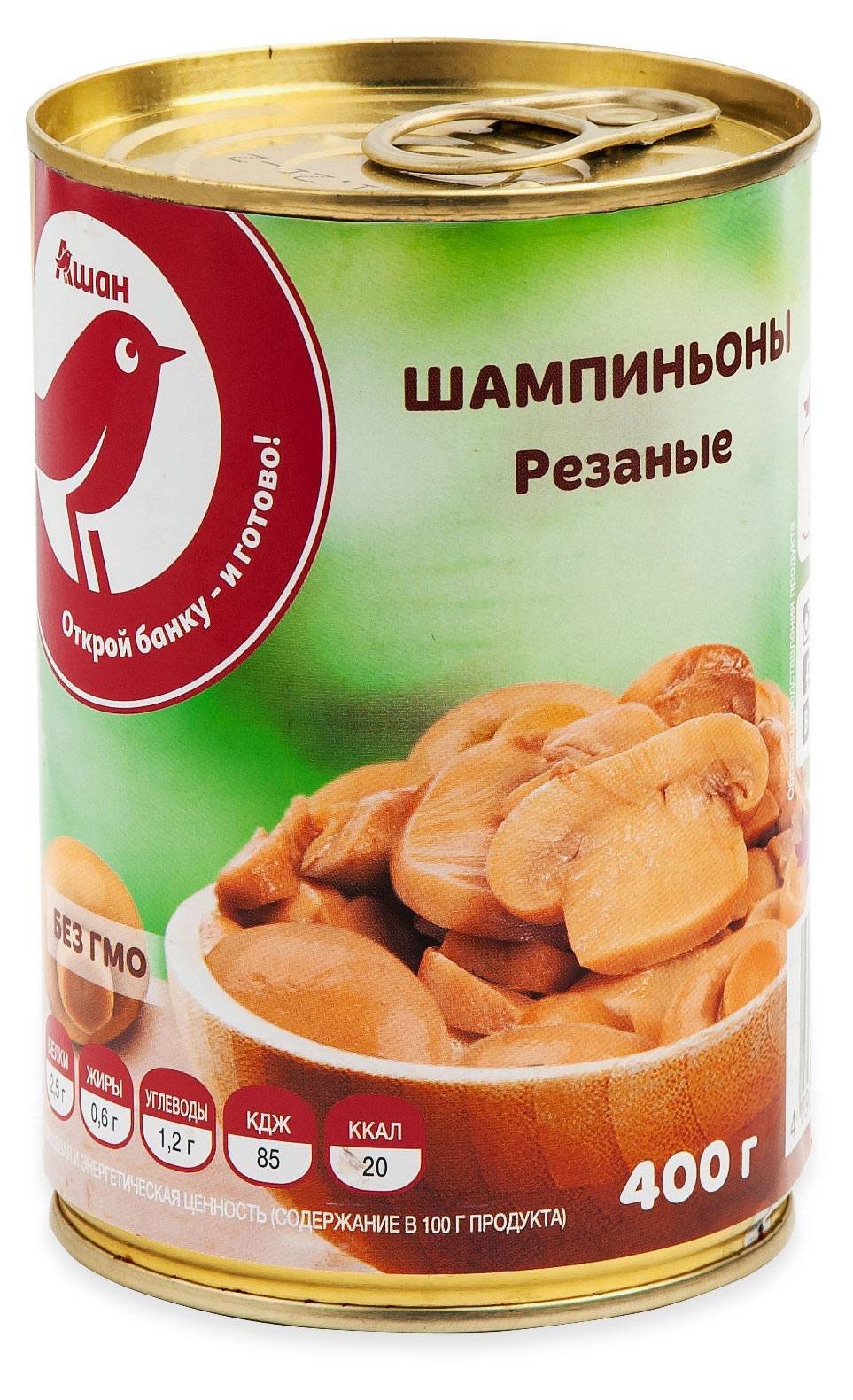 

Шампиньоны АШАН Красная птица резаные, 400 г