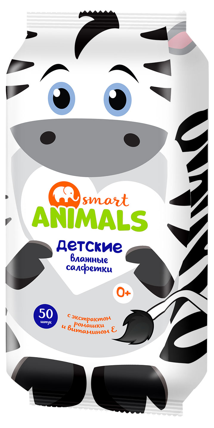 

Влажные салфетки Smart Animals детские, 50 шт